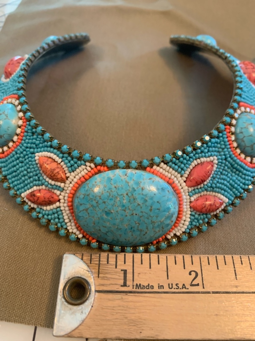 Turquoise and Coral Beaded Statement Collar Necklace - Picture 4 of 12
